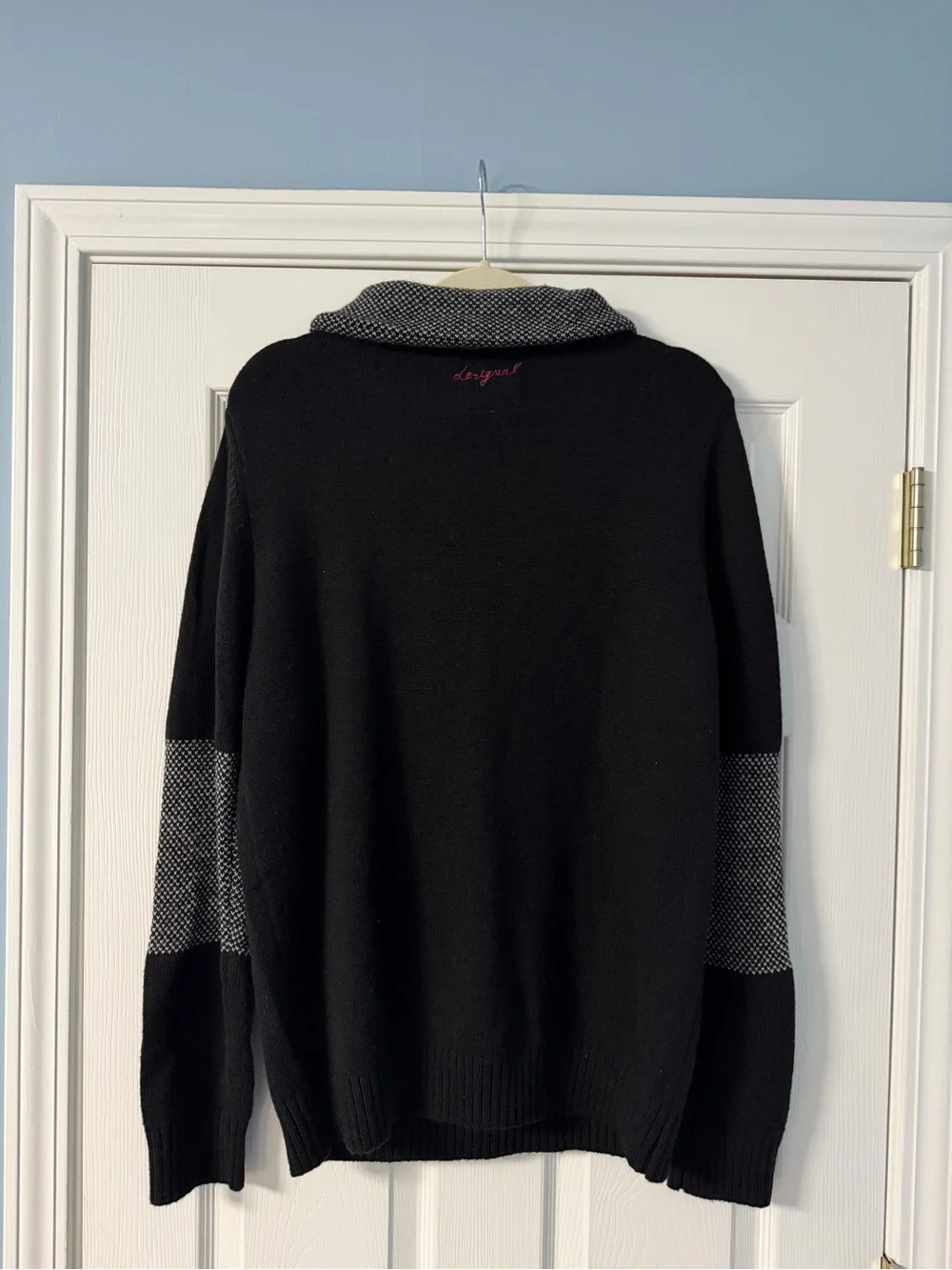 Desigual Black and Gray Zip Funnel-Neck Men's Sweater